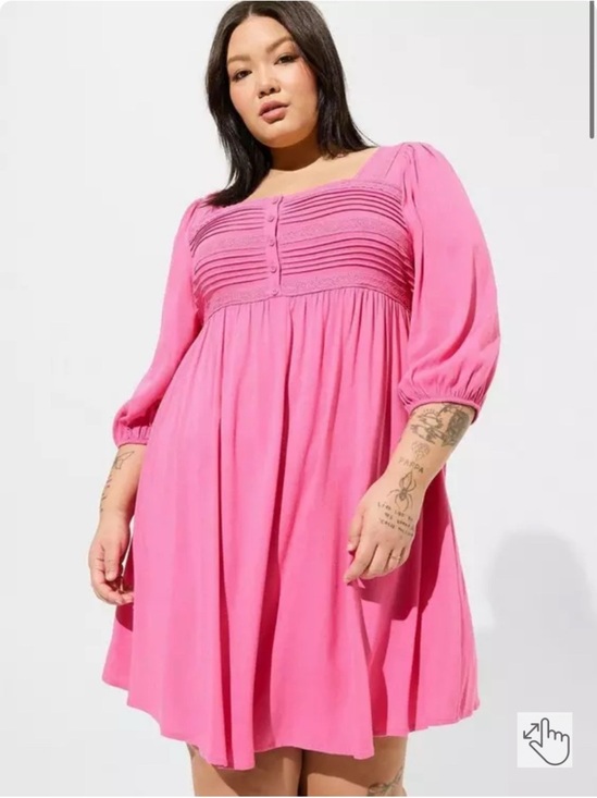 torrid Dresses & Skirts - torrid Pink Square-Neck Smocked Mini Dress with Puff Sleeves